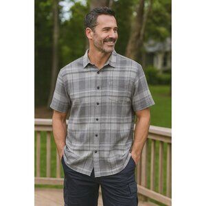 Jack O'Neill XL Collection Plaid Button-Up Grey & White Shirt Men's Linen